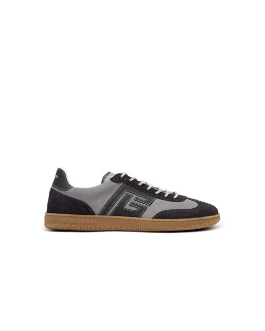 Balmain Gray Suede Swan Trainers for men