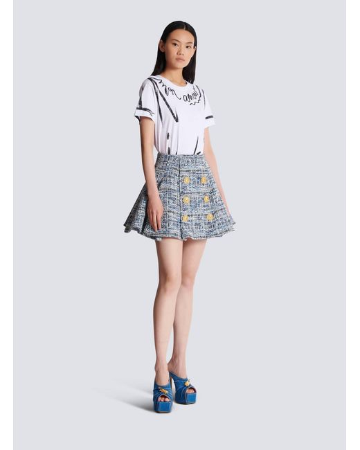 Jupe Évasée À Plis En Tweed Balmain en coloris Blue