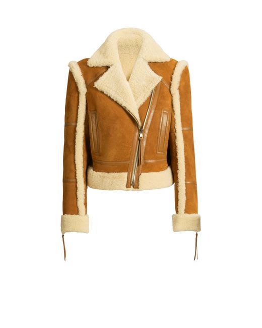 Balmain White Shearling Biker Jacket