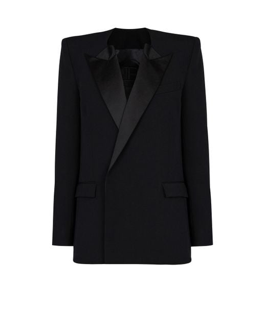 Balmain Black Grain De Poudre Jacket With Satin Lapels for men