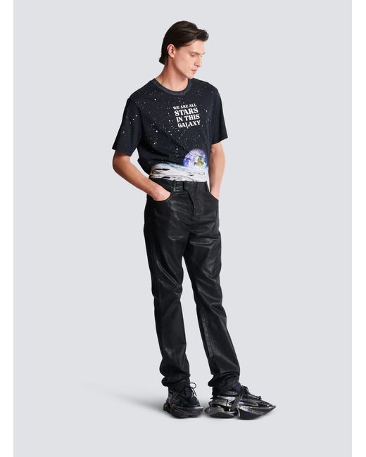 Balmain Blue Regular-Fit Coated Denim Jeans for men