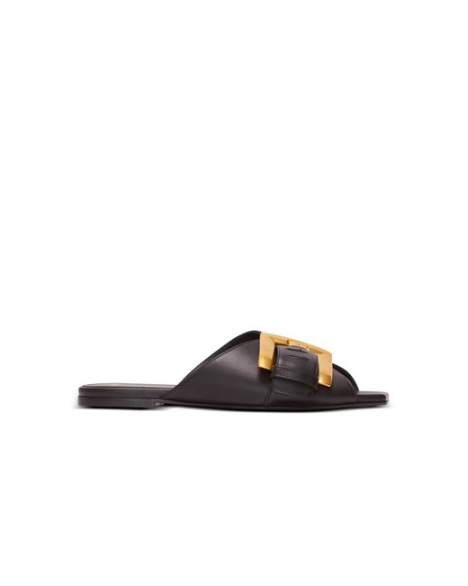 Balmain Black Anthem Flat Calfskin Leather Sandals