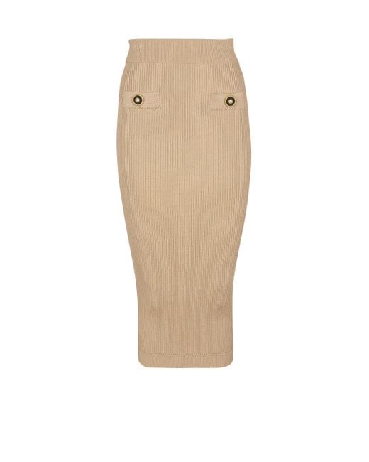 Balmain Natural Einfarbiger, Gerippter Midirock