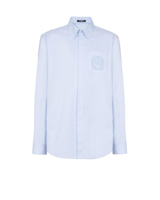 Balmain White Écusson Embroidered Cotton Shirt for men