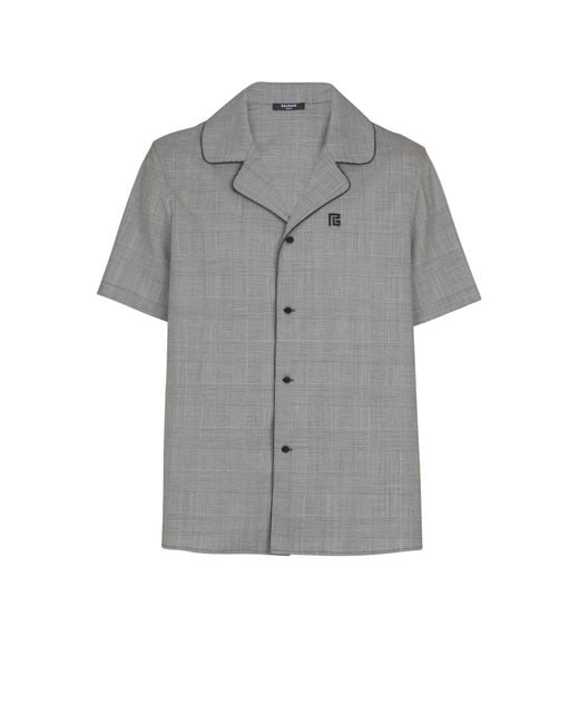 Balmain Gray Short-Sleeved Prince Of Wales Shirt for men