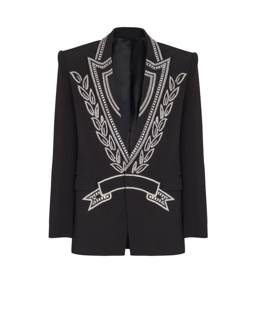 Balmain Black Crepe 1-Button Jacket With Crystals for men