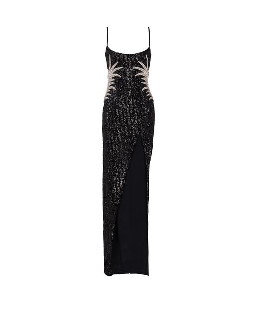 Balmain Black Long Sequin Palm Tree Dress
