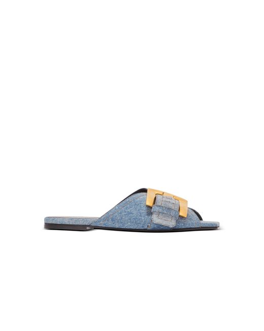 Balmain Blue Anthem Flat Denim Sandals
