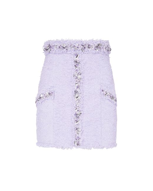 Balmain Purple Tweed Skirt With Embroidered Details