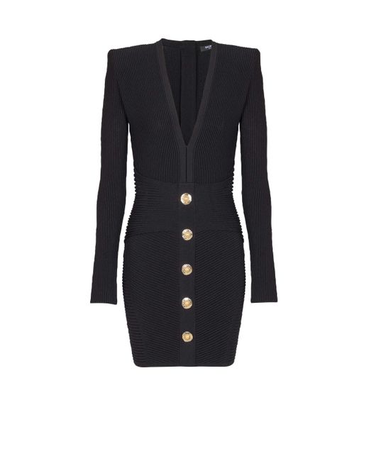 Balmain Black Short Ribbed Knit Bodycon Dress