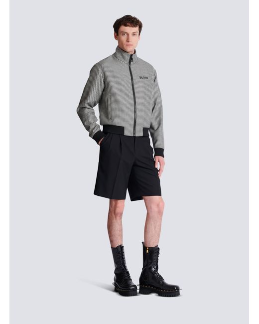 Balmain Gray Houndstooth Wool Jacket for men