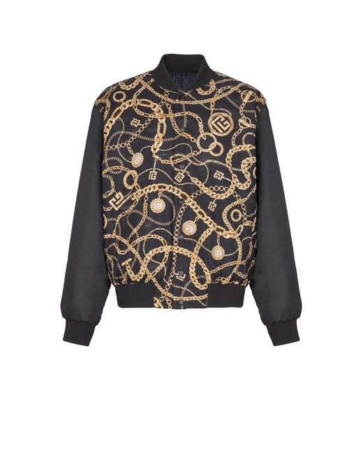 Balmain Black Reversible Printed Bomber Jacket With Chaînes Pattern for men