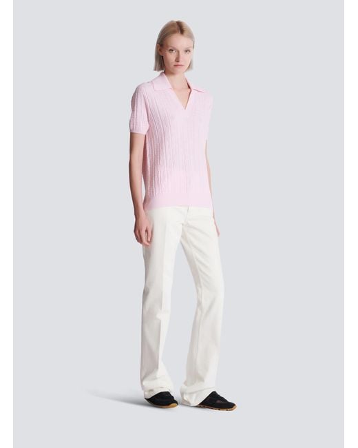 Balmain Pink Monogram Knit Polo