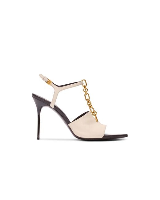 Balmain White Sync Leather Sandals With Heel