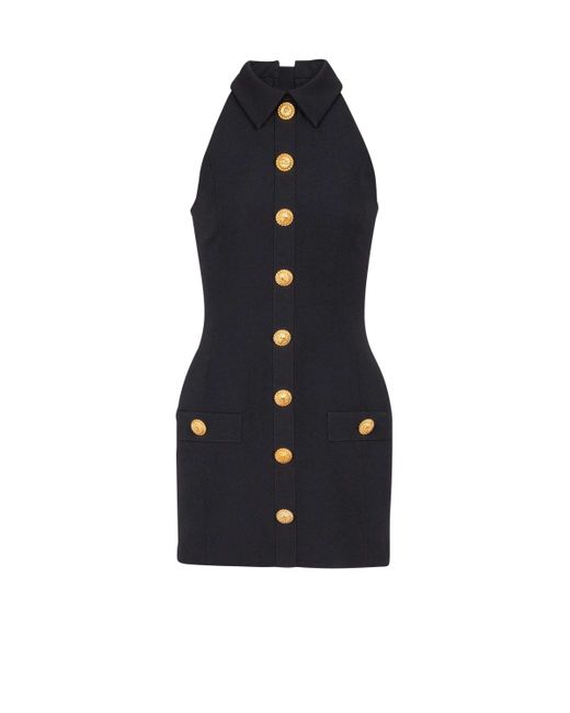 Balmain Blue Short Grain De Poudre Dress With Buttons