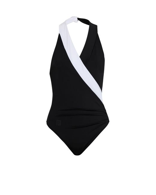 Balmain Black Two-Tone One-Piece Swimsuit