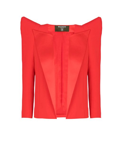 Balmain Cropped Crepe Jacket With Structured Shoulders