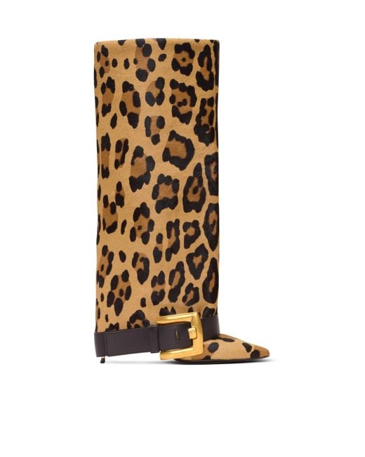 Balmain White Anthem Leopard Print Leather Boots