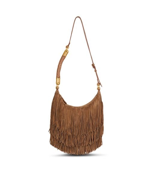 Balmain Brown Ebene Hobo Fringes-Suede Leather
