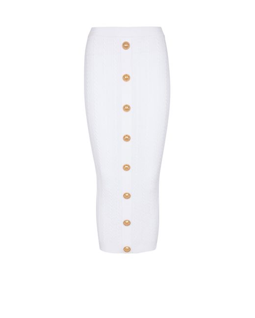 Balmain White Cable-Knit Midi Skirt