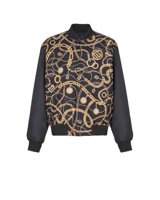 Balmain Black Reversible Printed Bomber Jacket With Chaînes Pattern for men
