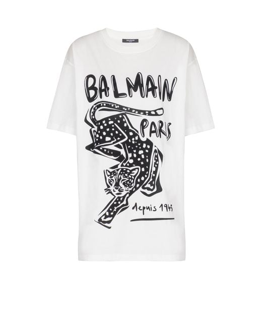 Balmain White Short-Sleeved T-Shirt With Leopard Print