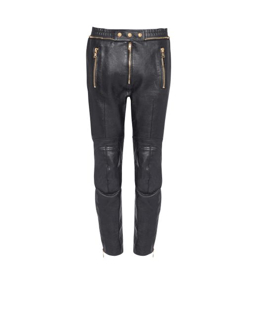 Balmain Gray Leather Pants