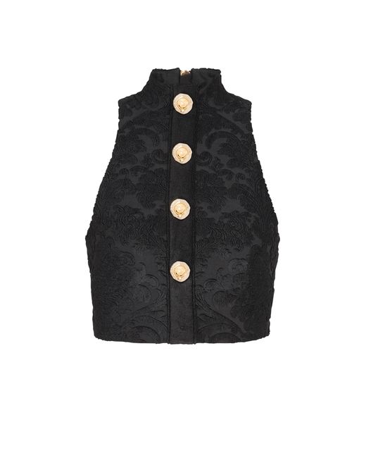 Balmain Black Baroque Pattern Buttoned Top