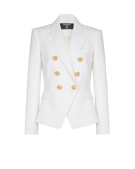 Balmain White Grain De Poudre 6-Button Jacket