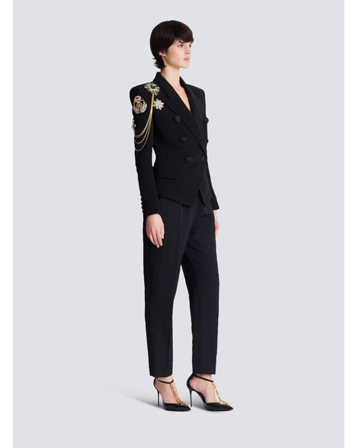Veste 6 Boutons En Crêpe À Patchs Brodés Balmain en coloris Black