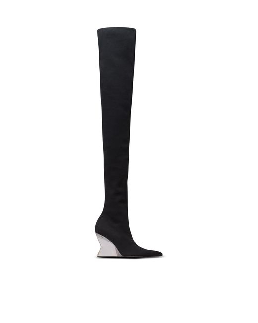 Balmain Black Wedge Knit Thigh-High Boots