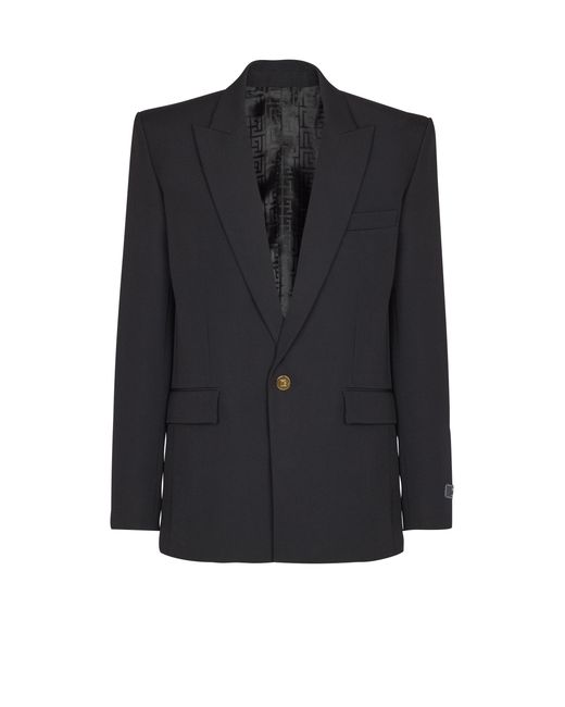 Balmain Black Grain De Poudre Wool 1-Button Jacket for men