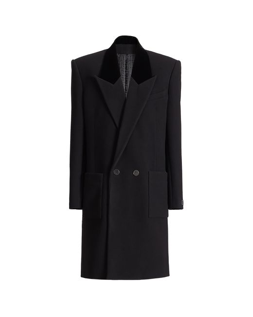 Balmain Black Long Wool And Velvet Coat for men