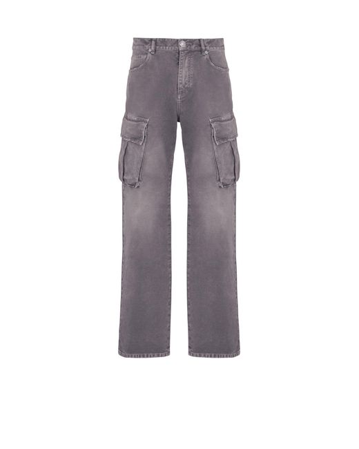 Balmain Gray Denim Loose-Fit Cargo Jeans for men