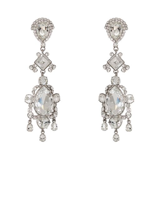 Balmain White Brass And Crystal Pendant Earrings