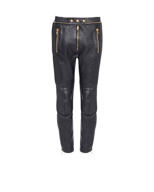Balmain Gray Leather Pants