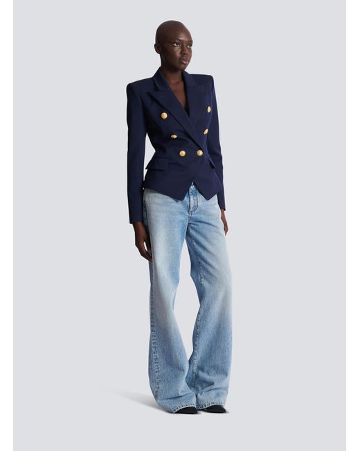 Balmain Blue Fitted Wool 6-Buttons Jacket