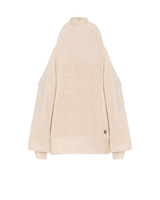 Balmain White Cotton Knit Open-Shoulder Jumper