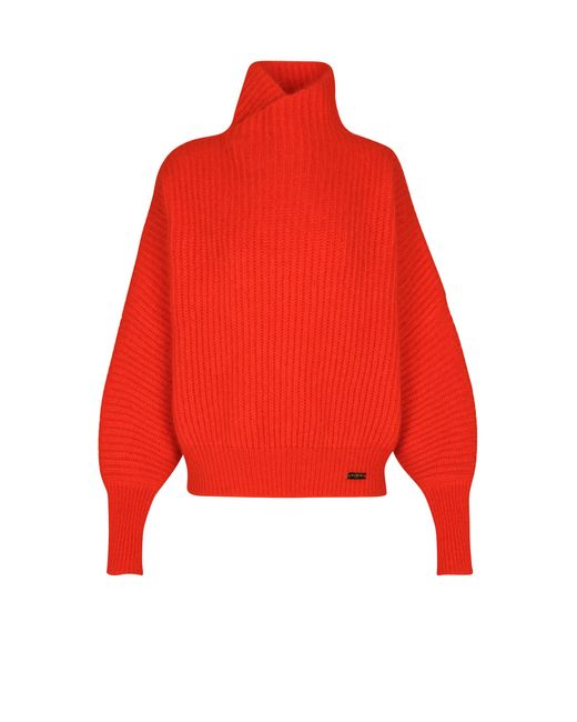 Balmain Red Mohair Knit Jumper With Collar Detail