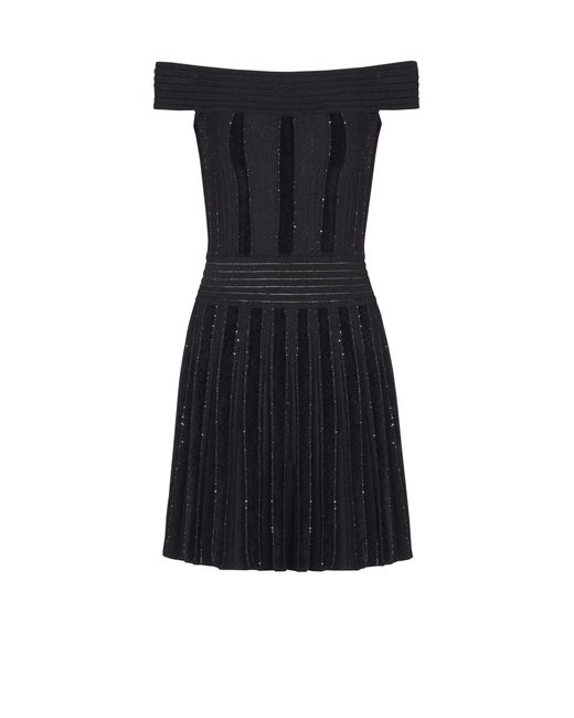 Balmain Women's Black Off-The-Shoulder Glitter Knit Dress Balmain Women's Black Off-The-Shoulder Glitter Knit Dress