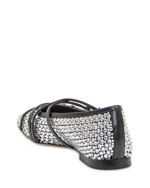 Mach & Mach White Mach & Mach Mesh Ballet Flats With Crystals