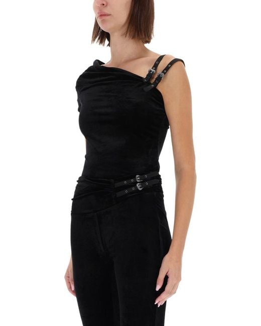Versace Jeans Couture Black One-Shoulder Top With "Baroque" Buckle