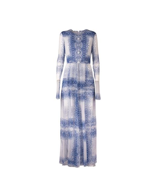 Philosophy Di Lorenzo Serafini Blue Tulle Dress With Lace Effect Print