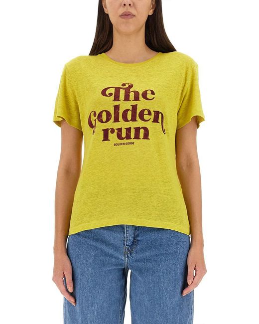 Golden Goose Deluxe Brand Yellow Logo Print T-shirt