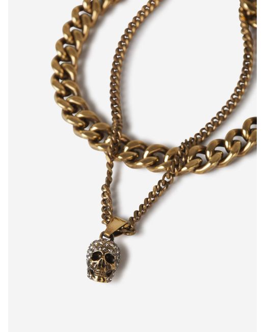 Alexander McQueen Metallic Double Chain Skull Bracelet
