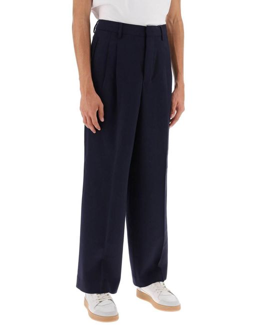 AMI Blue Loose Fit Pants With Straight Cut for men