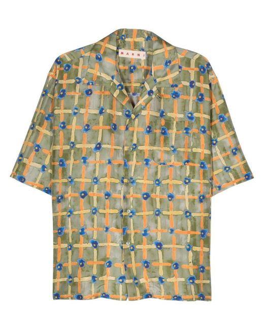 Marni Green Bowling Shirt With Saraband Print for men