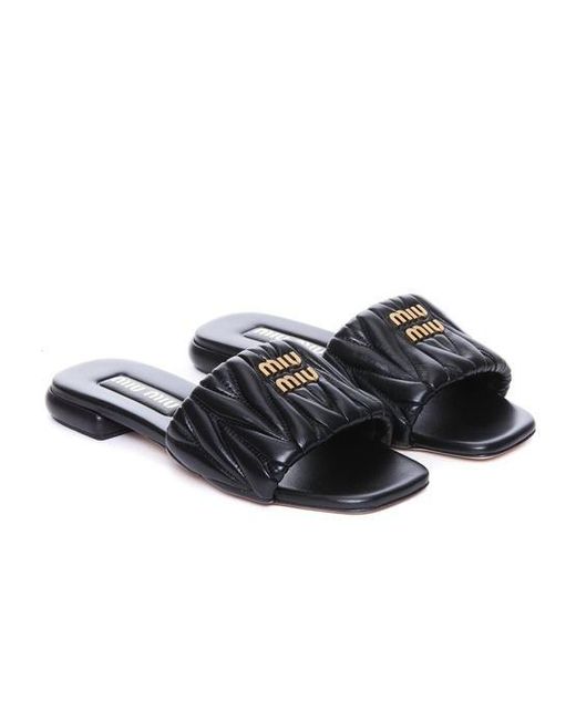 Miu Miu Black Matelasse' Sandals