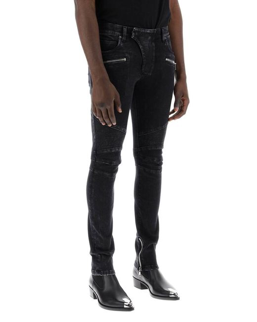 Balmain Black Slim Biker Style Jeans for men