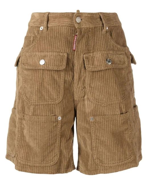 DSquared² Natural Multi-pocket Corduroy Knee-length Shorts